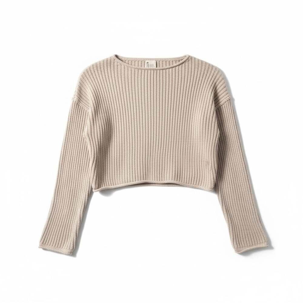 Zara Rib Knit Sweater Size XXS-XS Light Beige Cropped Pullover Jumper